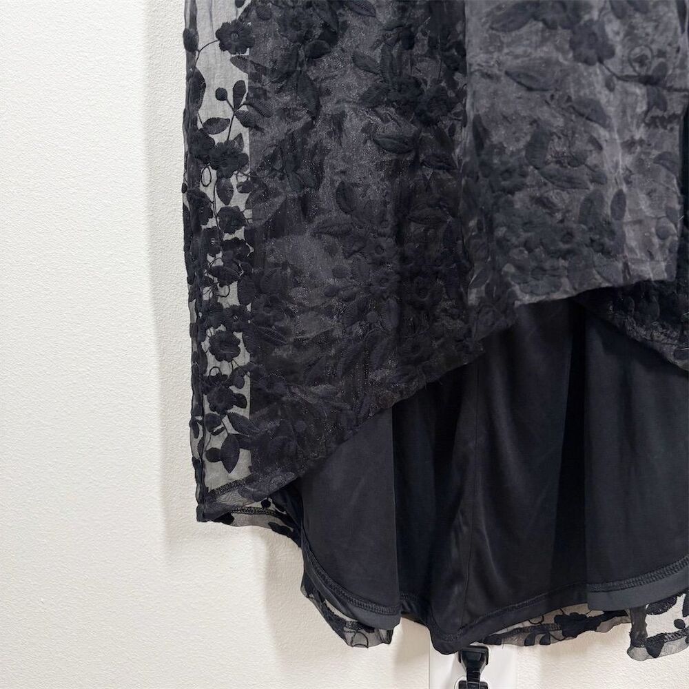 Lulus Be My Date Floral Embroidered High-Low Midi Dress Size L Black Puff Sleeve - Picture 5 of 13